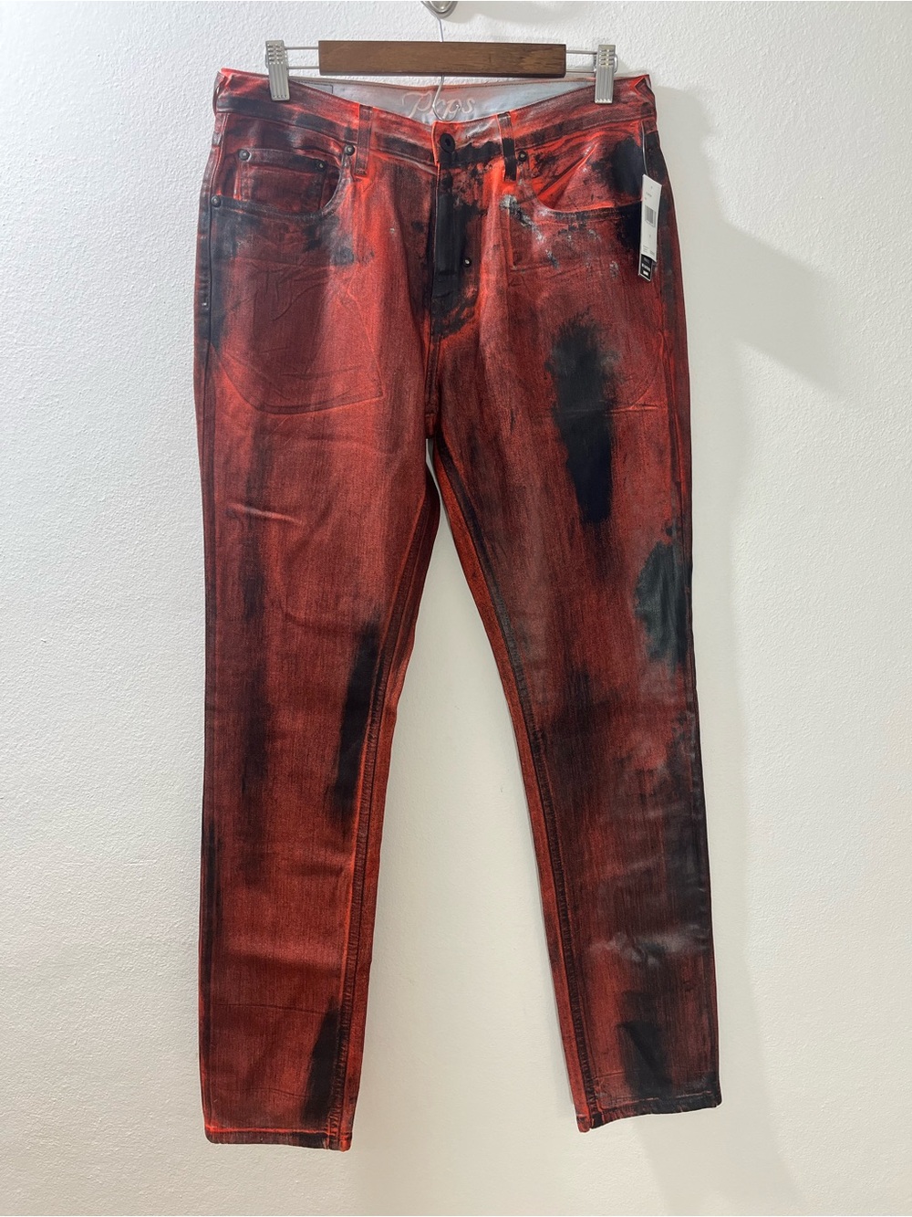 Prps Mens Jeans 31 X 34 Red Black Demon Straight Fit Coated Luxury Denim $328